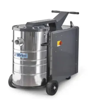 Aspirateur Triphasé WIRBEL T 54 80L 1 Moteur 380V. Capacité réservoir : 80 ltr, Un aspirateur sur roues avec une cuve en métal.