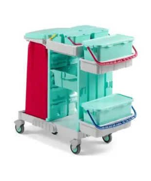 Filmop Chariot ALPHA ANTIBACTÉRIEN : polypropylène antibactérien, idéal pour les hôpitaux, restaurants et industries. Poids : 31,5 kg. Dimensions : 119 x 58 x 112 cm.