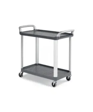 Filmop Chariot SILVER 150 kg : plateaux en polypropylène gris, montants en aluminium, 2 poignées de transport et 4 roues de 100 mm. Capacité de charge de 150 kg.