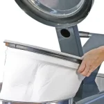 Un aspirateur sur roues avec une cuve en métal. Aspirateur Triphasé WIRBEL T 54 80L 1 Moteur 380V. Capacité réservoir 80 ltr.