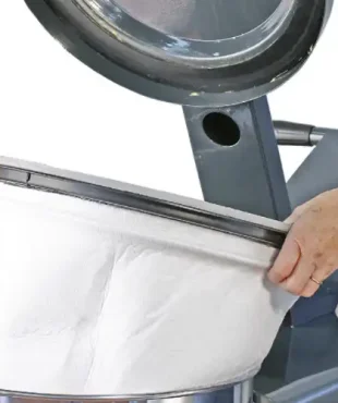 Un aspirateur sur roues avec une cuve en métal. Aspirateur Triphasé WIRBEL T 54 80L 1 Moteur 380V. Capacité réservoir 80 ltr.